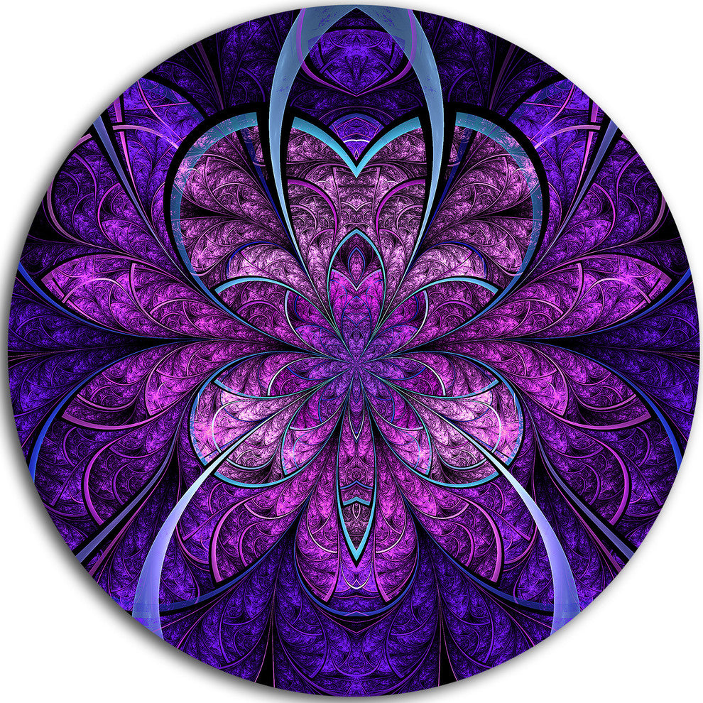 Blue And Purple Fractal Flower, Modern Floral Disc Metal Wall Art, 36"