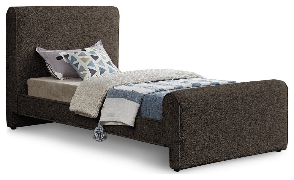 Stylus Black Boucle Fabric Full Bed, Brown, Twin