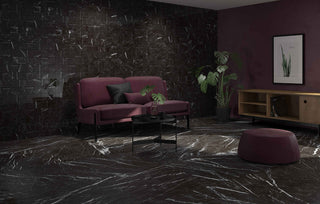 Marquina Black Marble Look Rectified Porcelain Tile Matte, 24"x48"