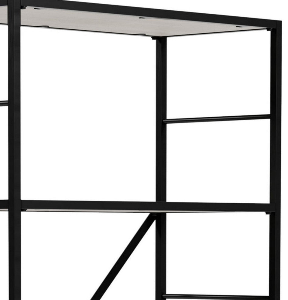 Gem 63 Inch Freestanding Bookcase, 4 Wood Shelves, Open Black Metal Frame