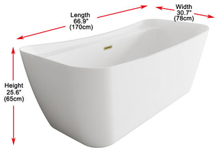 Holly 67" Soaking Bathtub, Glossy White With Brushed Gold Trim