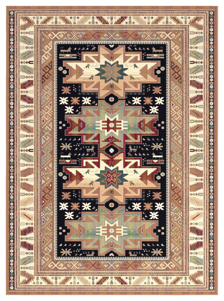 Sonoma Gypsy Rust, Black, Ivory, Aqua Viscose Area Rug