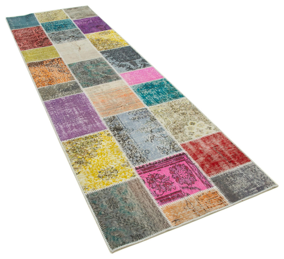 Rug N Carpet - Handwoven Oriental 3' 0" x 9' 10" Antique Patchwork Runner Rug