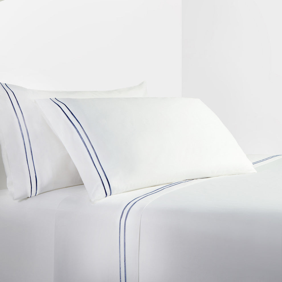 350 TC Embroidery Stripe Sheet Set, Queen Navy
