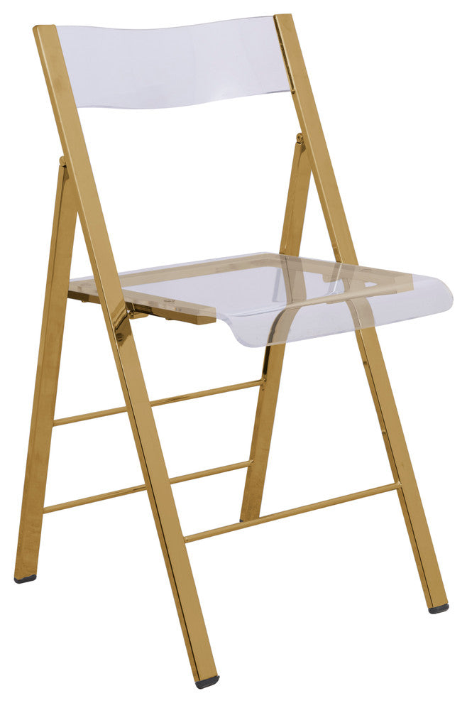 LeisureMod Menno Modern Acrylic Gold Base Folding Chair Clear