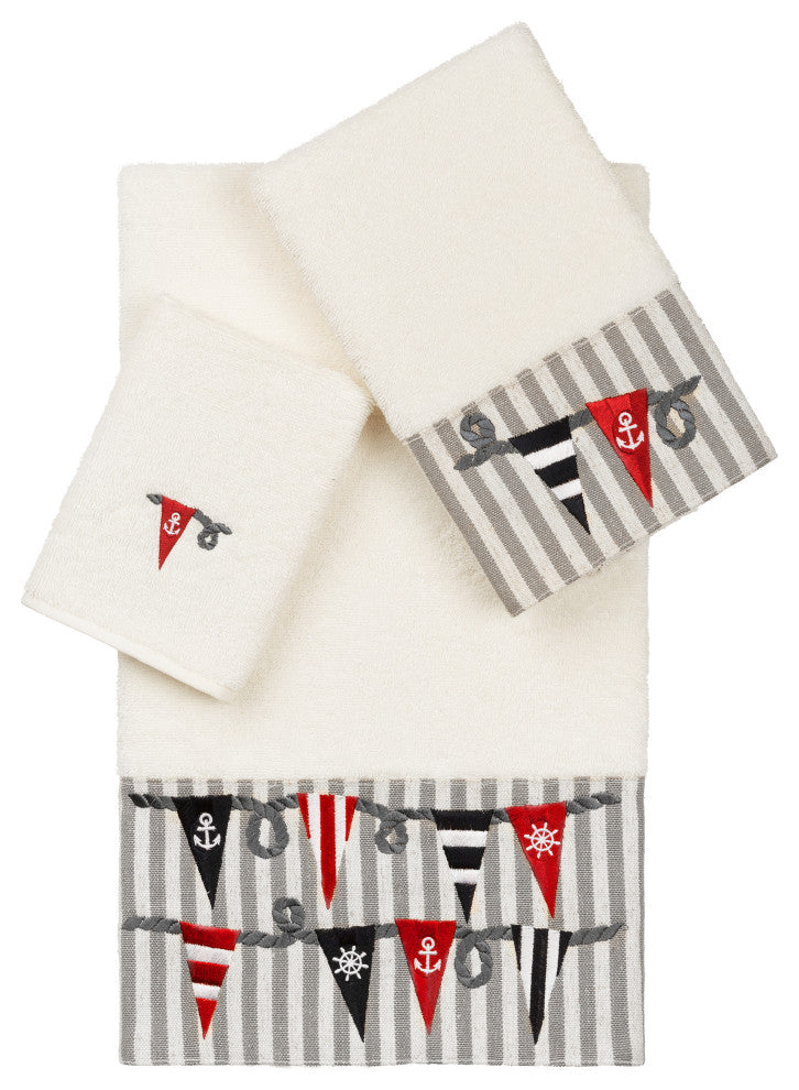 100% Turkish Cotton Ethan 3-Piece Embellished Towel Set, Cream