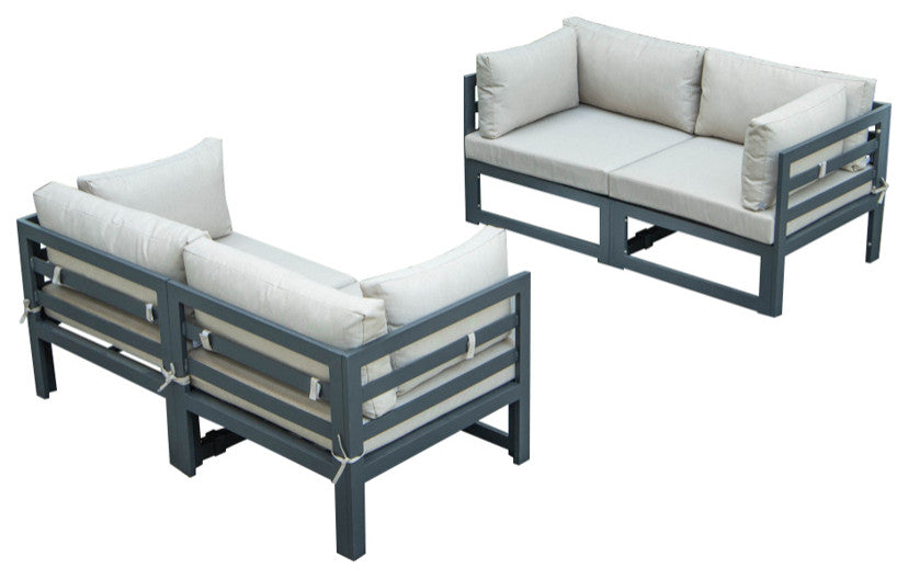 LeisureMod Chelsea 4-Piece Sectional Loveseat Set With Cushions, Beige