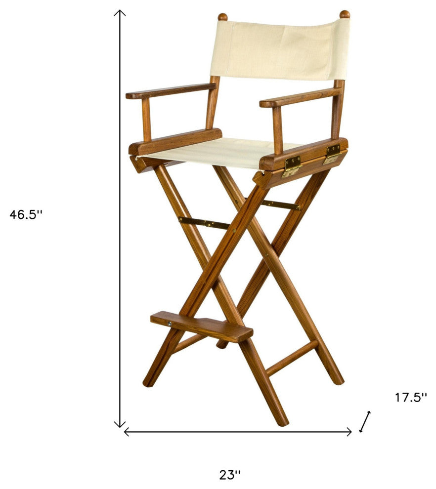 23" Ivory and Brown Solid Wood Indoor Outdoor Director Chair
