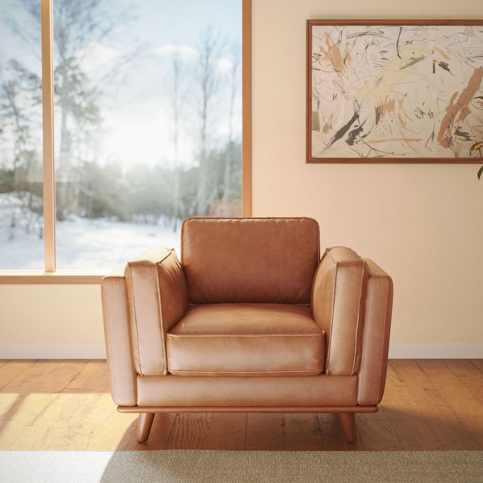 Valencia Artisan Modern Top Grain Nappa 11000 Leather Single Seat Sofa, Cognac