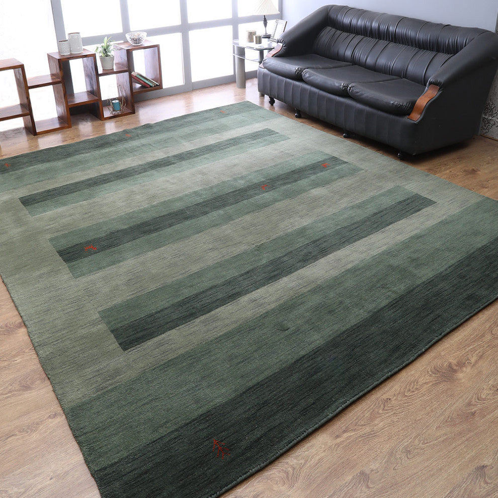 HAND KNOTTED LOOM WOOL ECO-FRIENDLY AREA RUGS - Rectangle, Green, Contemporary