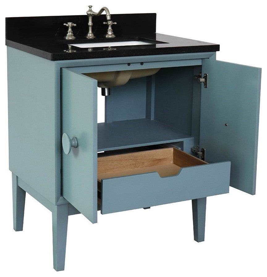 31" Single Vanity, Aqua Blue Finish With Black Galaxy Top