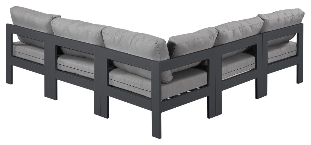 Nizuc Water Resistant Patio L-Shaped Modular Sectional, Gray, 5-Piece: 4 Armless Chair, 1 Corner Chair, Dark Gray Aluminum Frame