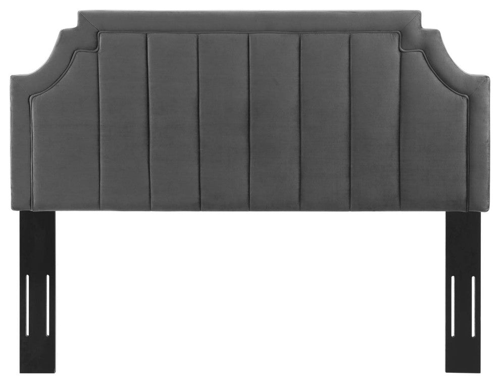 Tufted Headboard, Twin Size, Velvet, Dark Gray, Modern Contemporary
