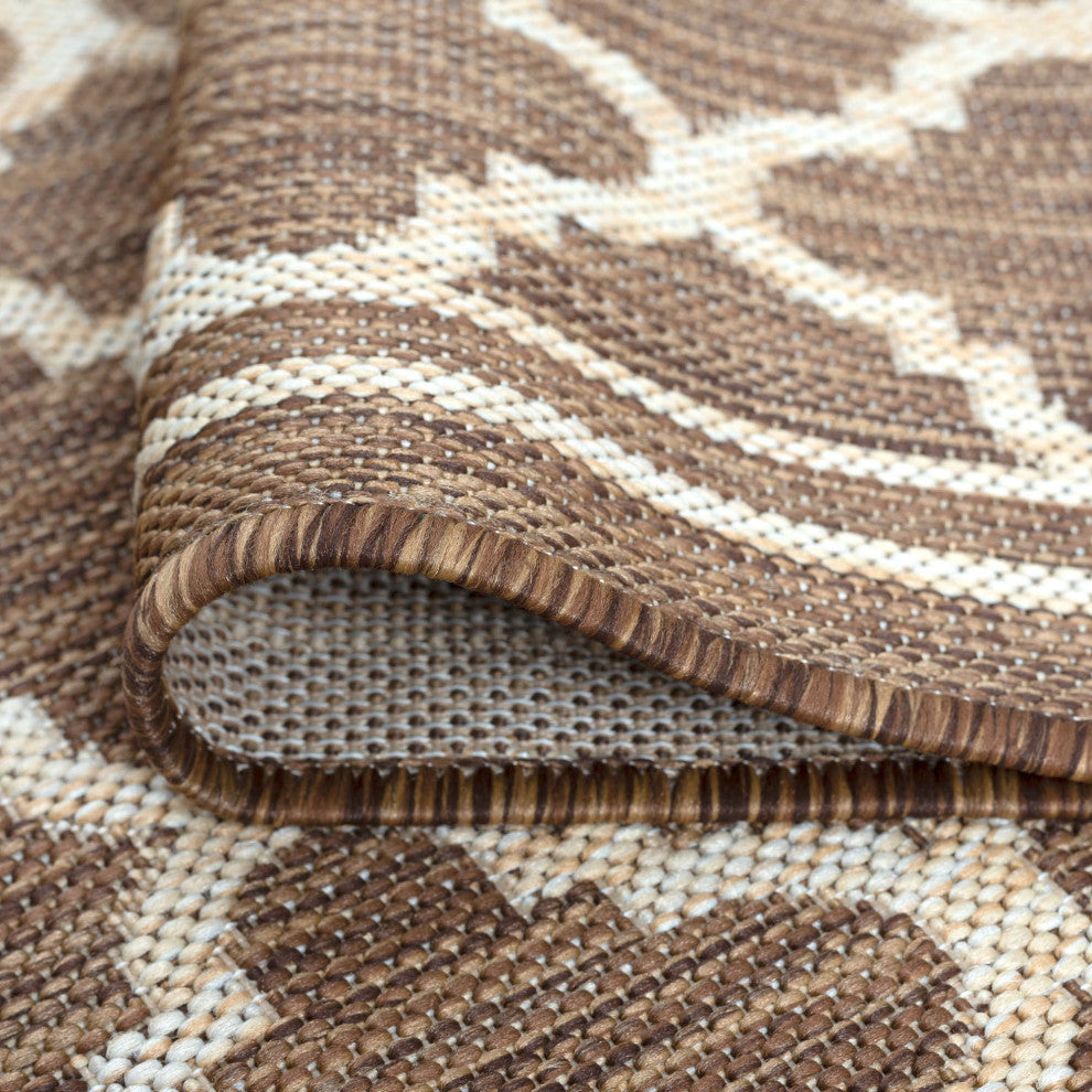 Shaila Transitional Geometric Gold/Cream Indoor/Outdoor Area Rug, 9'x12'