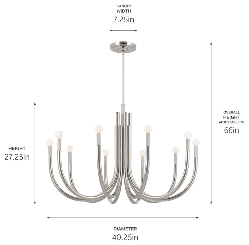 Odensa 10 Light Chandelier 1 Tier Large, Champagne Bronze, Polished Nickel