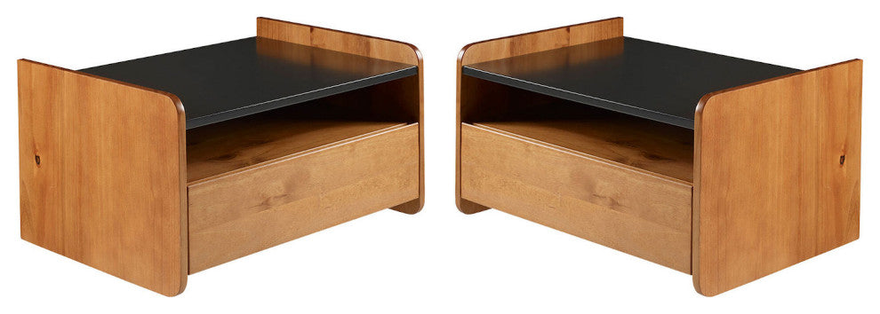 Carter Solid Wood Floating Nightstand Set - Caramel