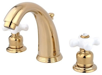 Kingston Brass Widespread Bathroom Faucet With Retail Pop-Up, Polished Brass