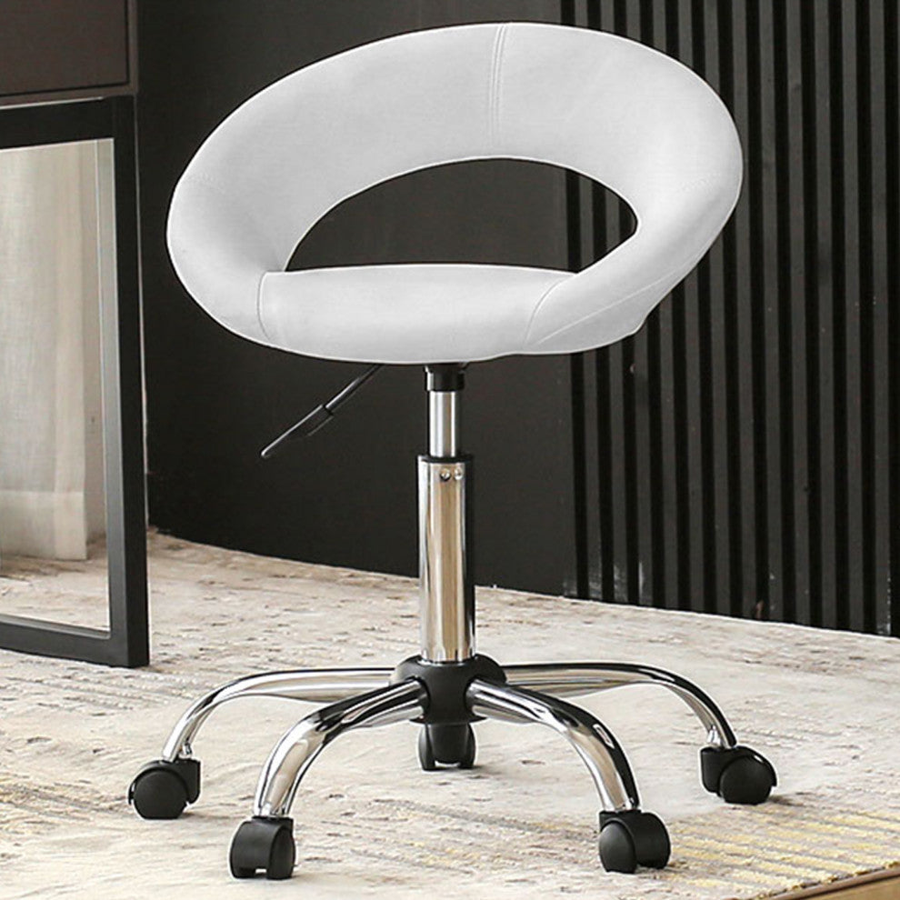 Open-Back Salon Spa Rolling Stool, White-Pu