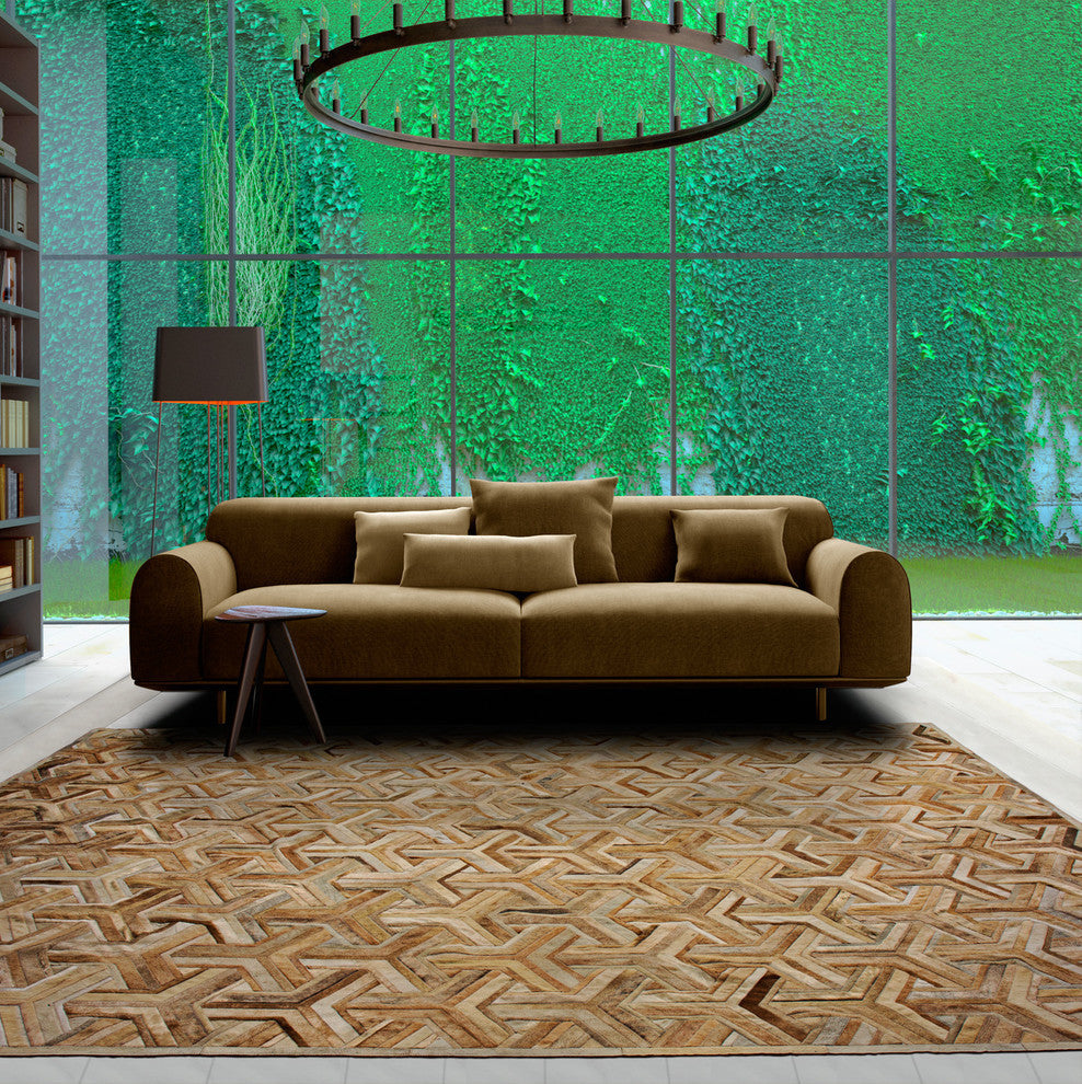 Cowhide Patchwork Rug, Nemesis, Taupe, 12'x15'