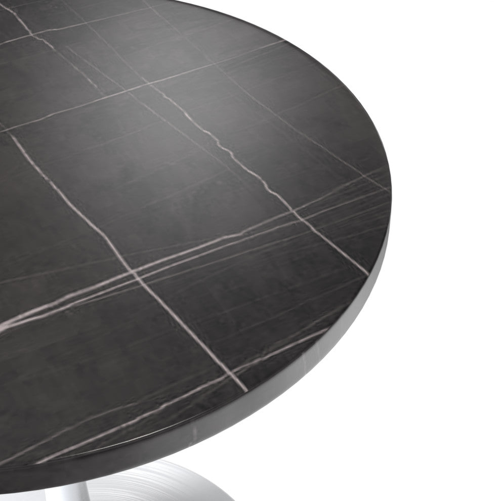 27 Round Dining Table, White Base with Sintered Stone Black Top