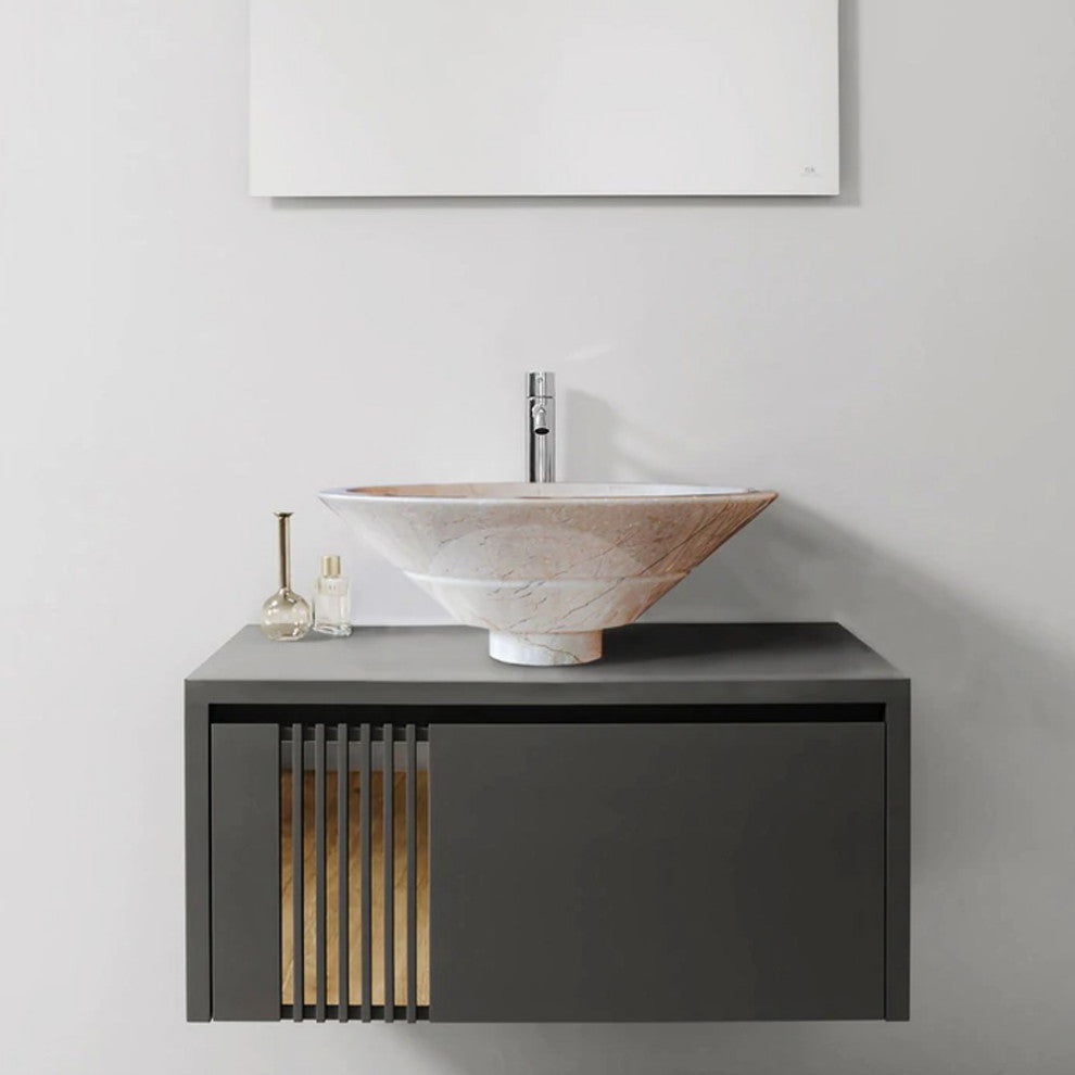 Crema Marfil Marble Natural Stone Tapered Sink High-Gloss Polished  (D)16" (H)6"