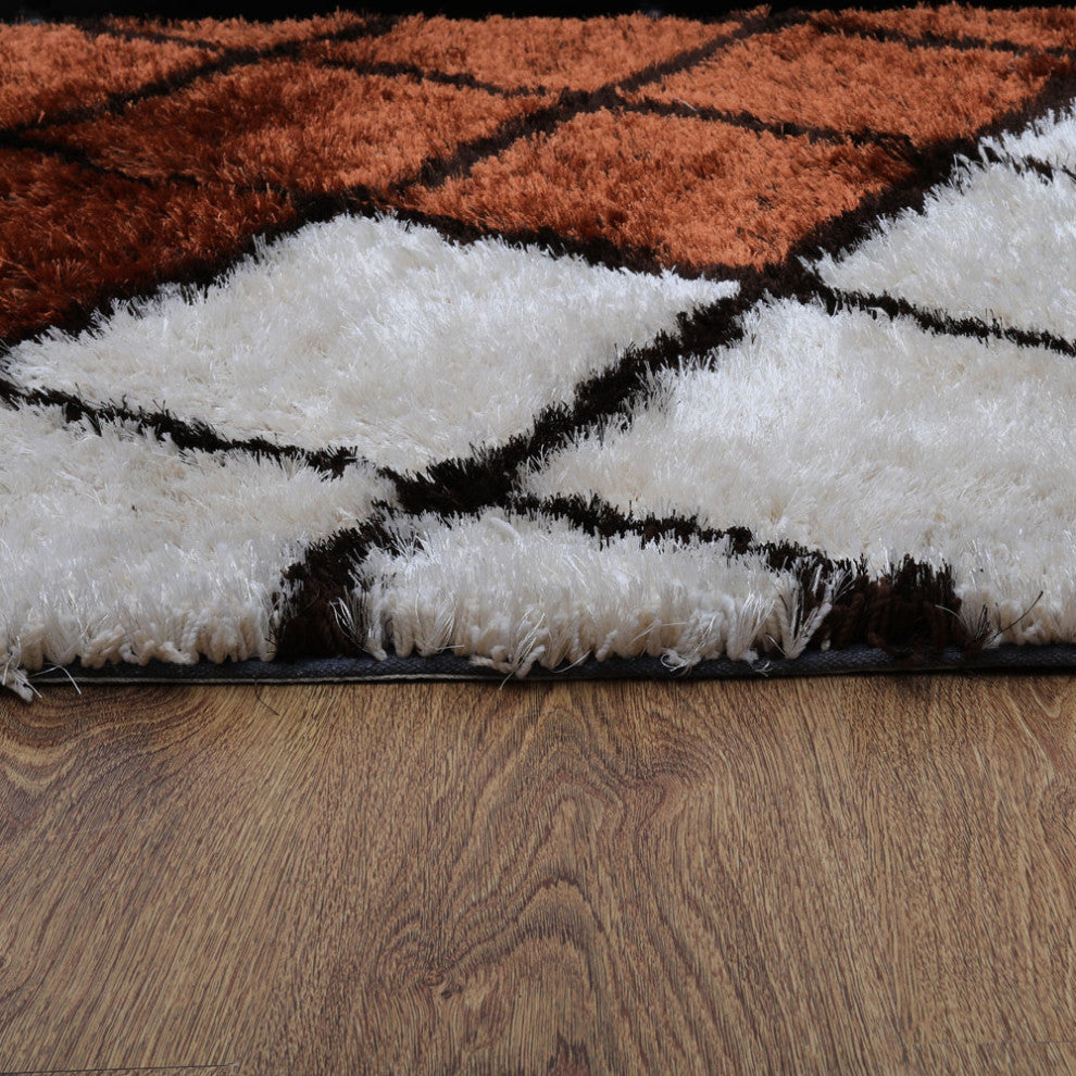 HAND TUFTED SHAG POLYESTER ECO-FRIENDLY AREA RUGS -Purple Beige Color, Geometric