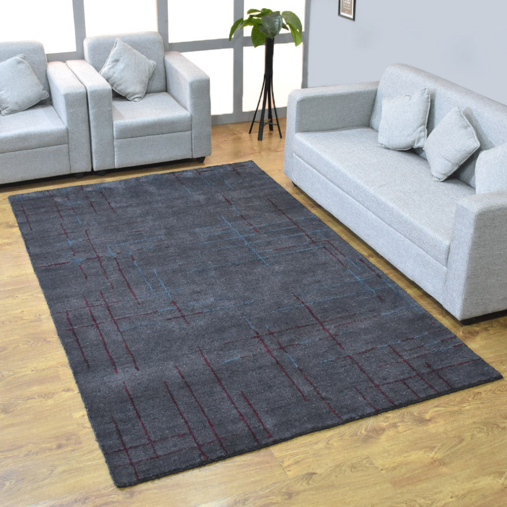 HAND KNOTTED LOOM SILK ECO-FRIENDLY RUG-6'x9',Rectangle,Charcoal Red,Contemporar
