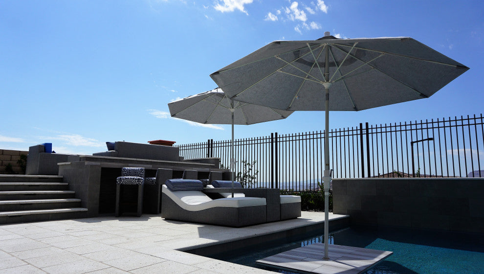 9' Patio Umbrella White Pole Fiberglass Ribs Collar Tilt Pacific Premium, Red