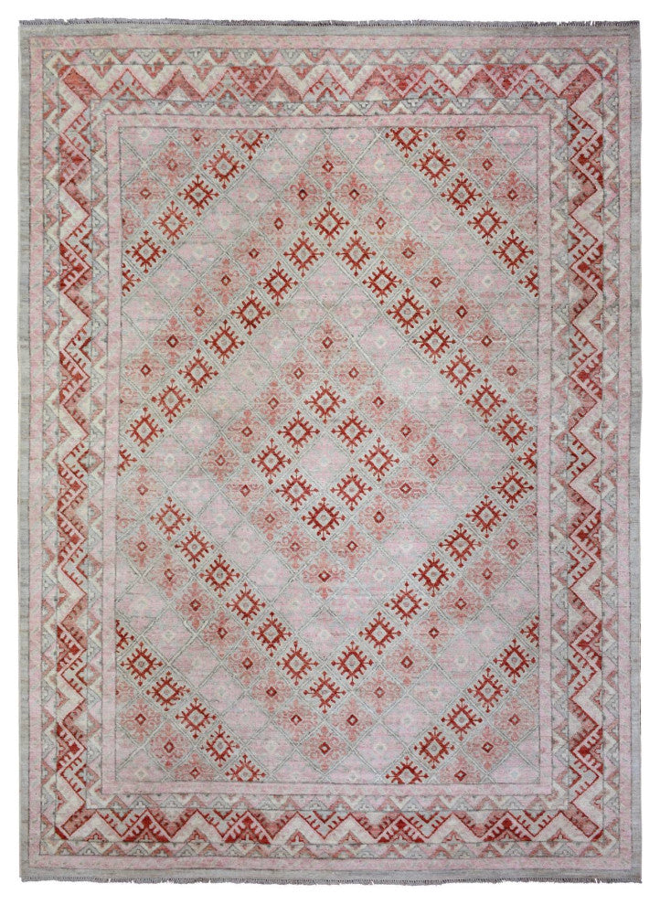 Red, Anatolian Village Inspired Style, Soft Wool Hand Knotted Rug, 9'0"x12'0"