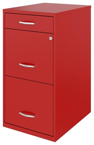 Pemberly Row 18" 3-Drawer Modern Metal Organizer File Cabinet in Red