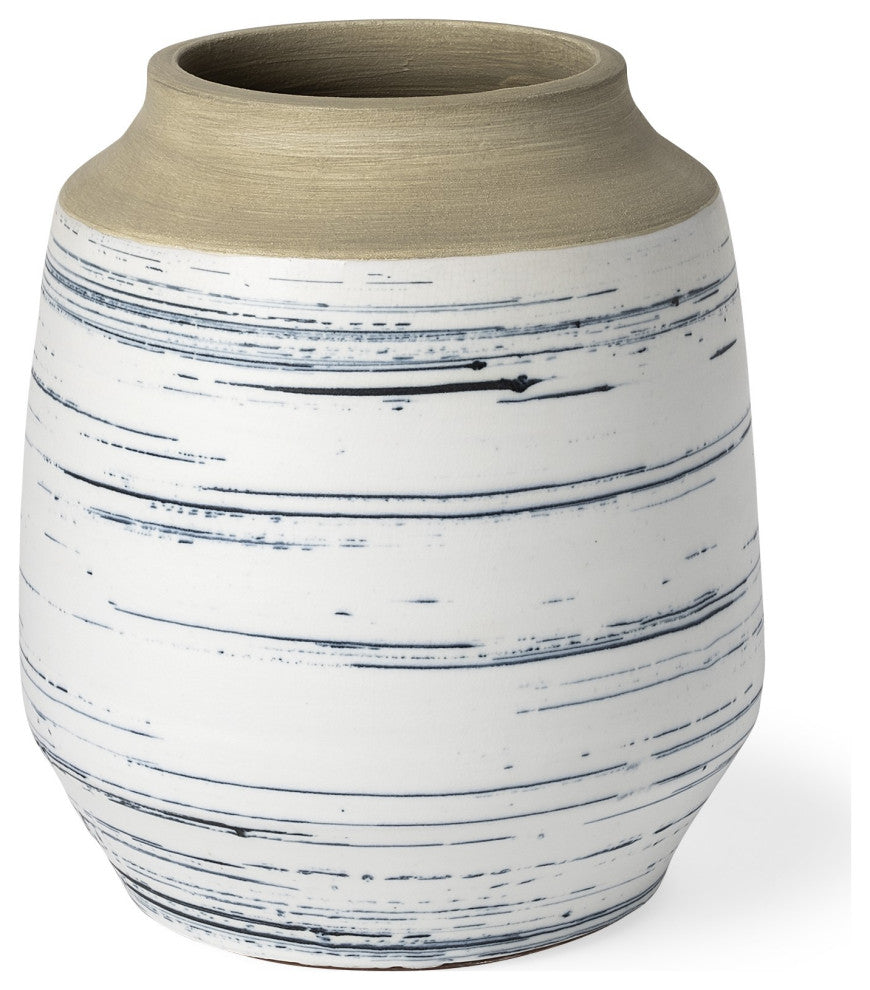 10" Blue White and Sand Coastal Ceramic Vase