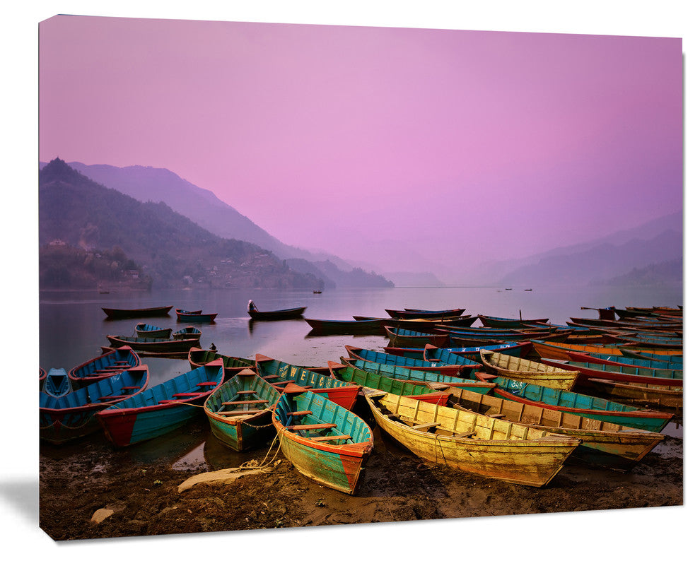 Boats under Twilight Sky in Phewa, Boat Canvas Art Print, 40"x30"