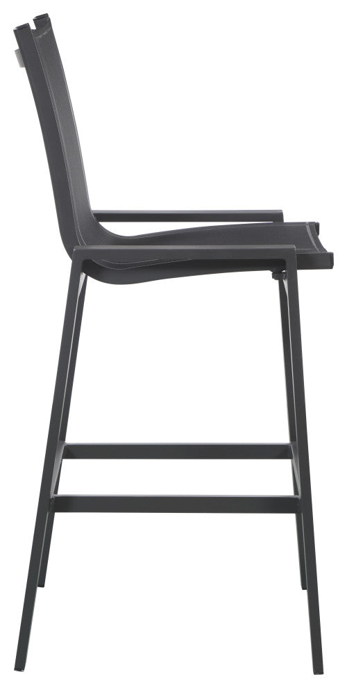 Nizuc Mesh Water Resistant Patio Aluminum Barstool (Set of 2), Black, Gray Frame