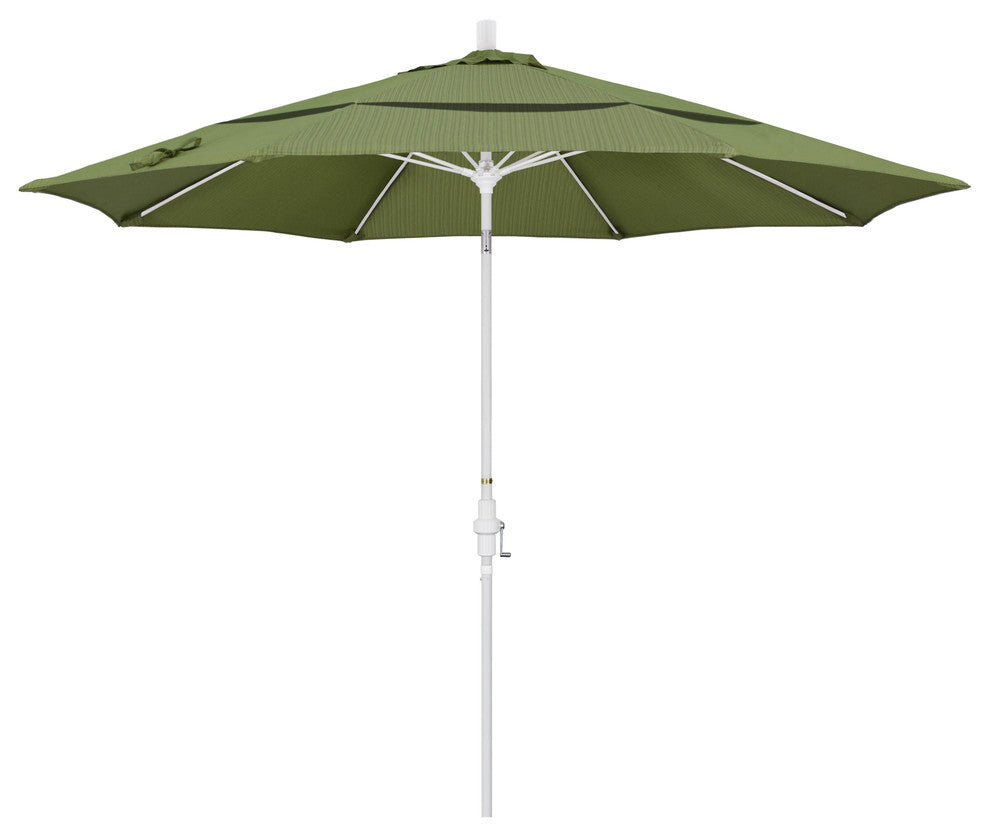 11' Matted White Collar Tilt Crank Aluminum Umbrella, Terrace Fern Olefin