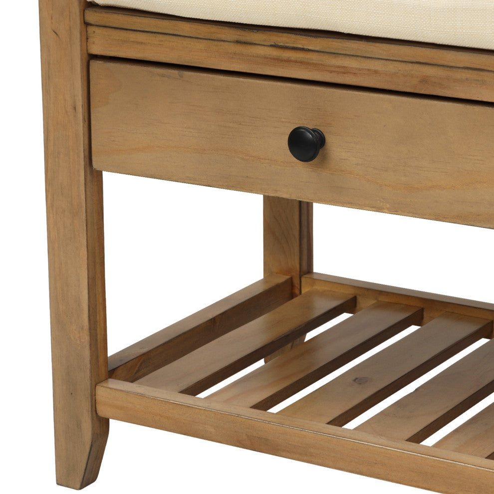 TATEUS 39" Entryway Storage Bench With Shoe Rack and Cushioned Seat, Old Pine