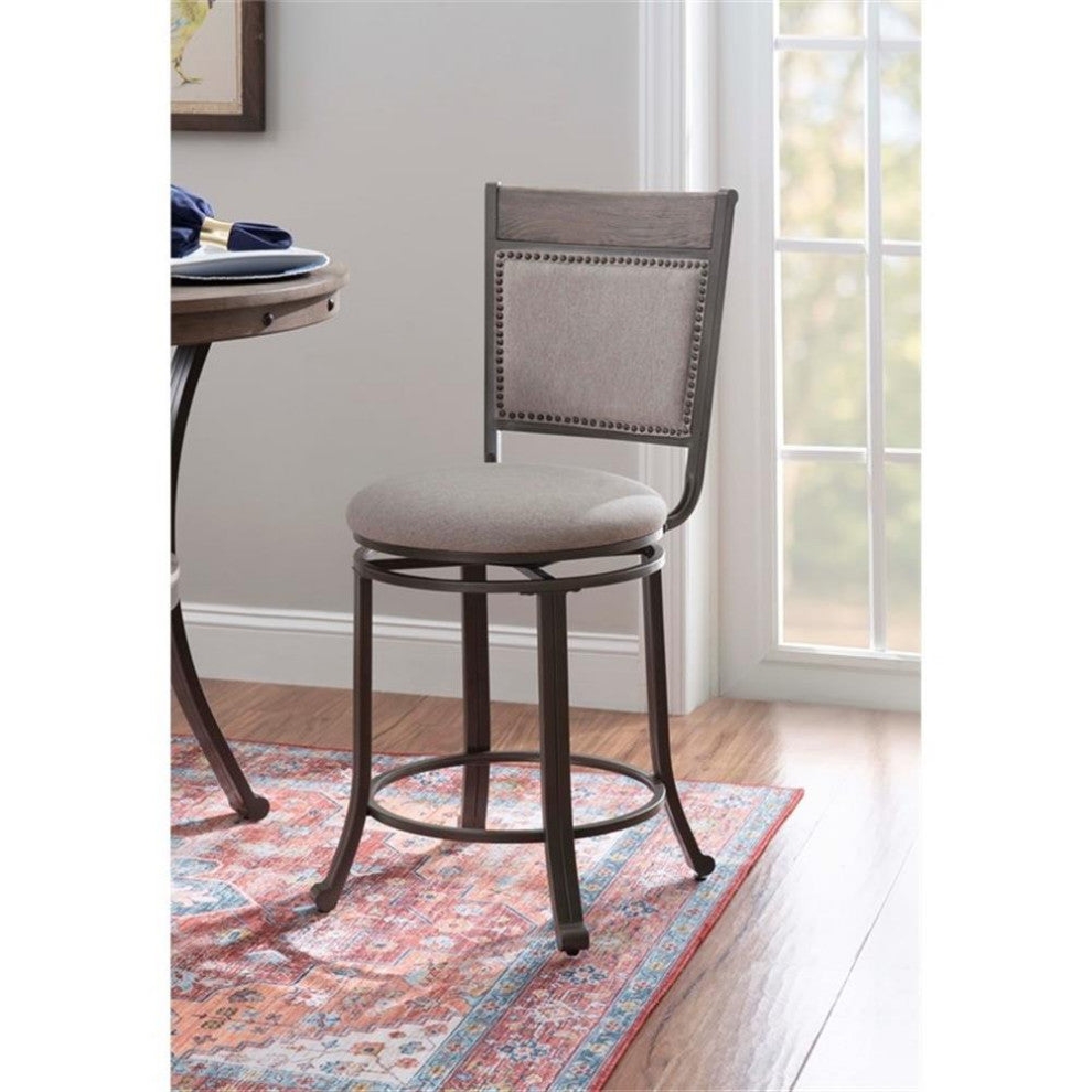 Linon Franklin Swivel Upholstered Counter Stool Steel Frame in Pewter