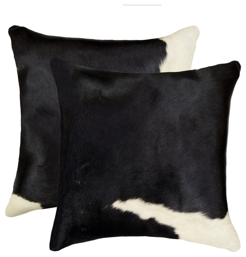 18"x18" Torino Kobe Cowhide Pillows, Set of 2, Black and White