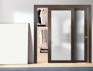 Planum 2102 Interior Closet Bypass Doors 60x84 Chocolate Ash & Hardware