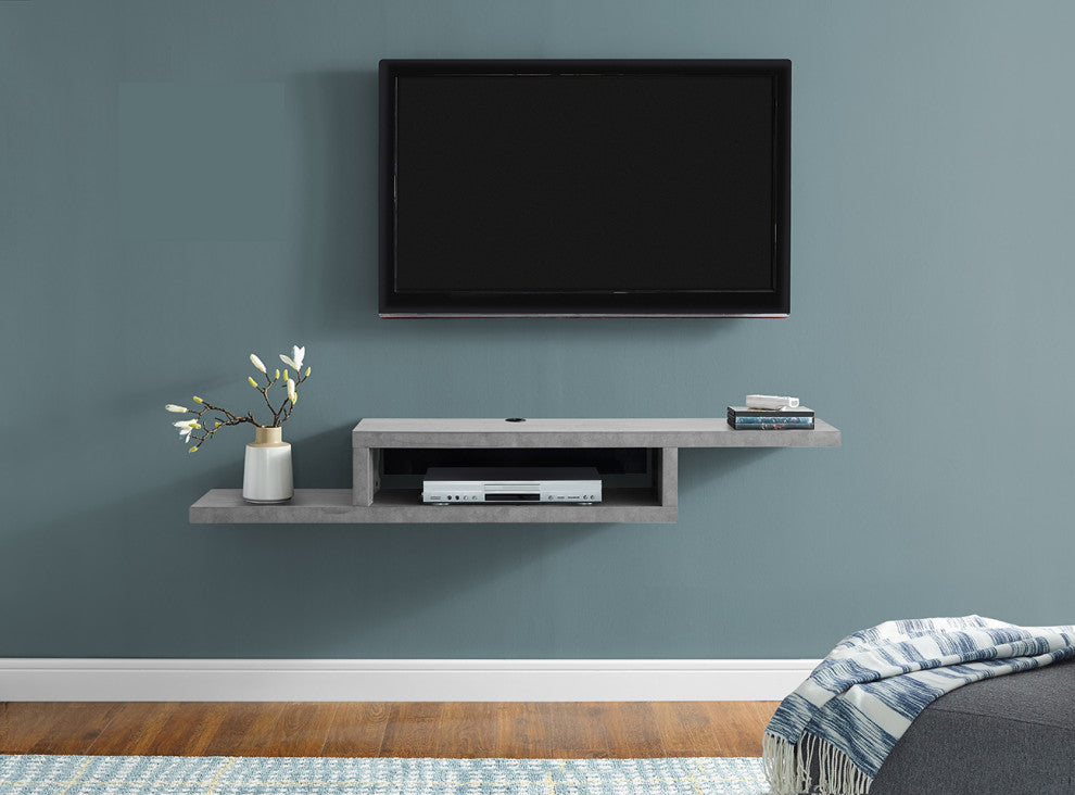 Asymmetrical Wall Mounted TV Console Entertainment Center Wall Decor 60-inch, Stone Gray