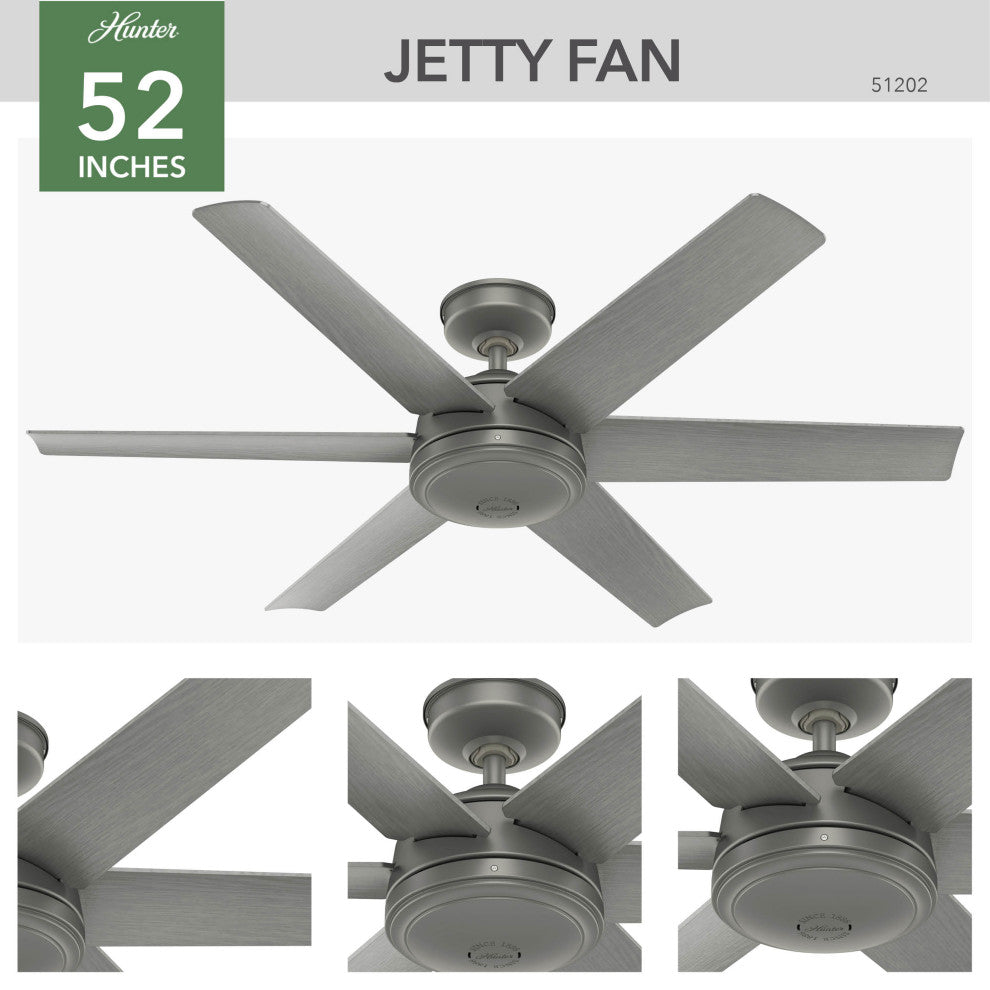 Hunter 52" Jetty WeatherMax Wet Rated Ceiling Fan and Wall Control, Matte Silver