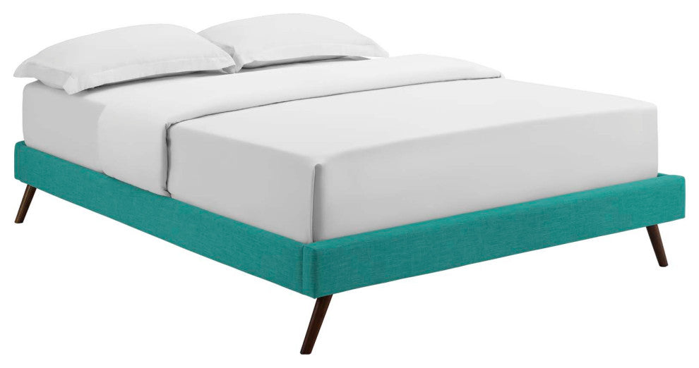 Loryn Queen Fabric Bed Frame with Round Splayed Legs - Teal