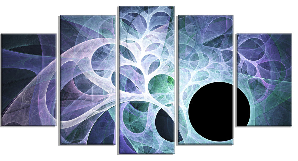 Light Blue Fractal Angel Wings, Contemporary Wall Art Canvas, 60"x32", 5 Panels