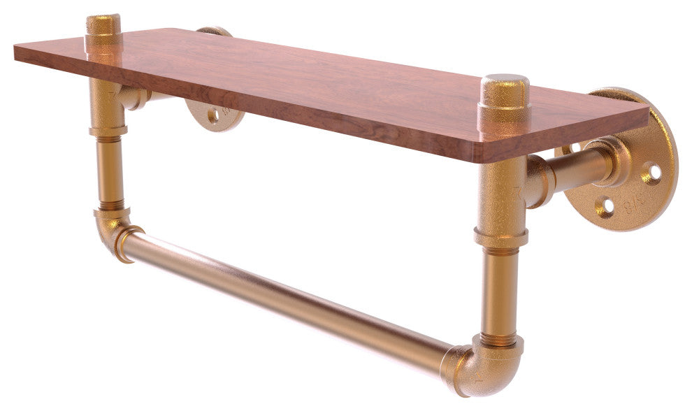 Pipeline Ironwood Shelf with Towel Bar, Brushed Bronze, 16"