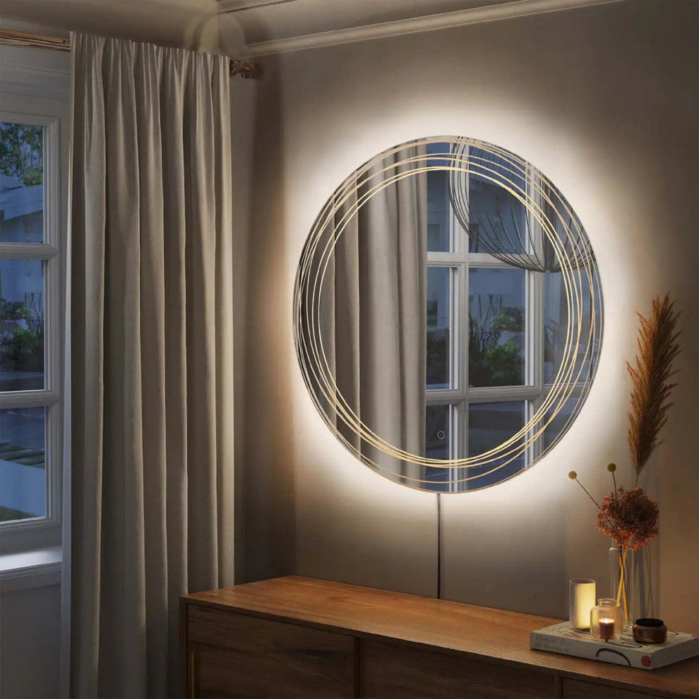 Mojave 36" Round Backlit LED Wall Mirror - Chrome