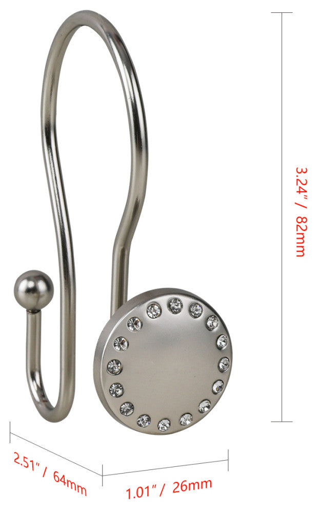 Utopia Alley Shower Hooks - Double Shower Curtain Rings for Bathroom, Set of 12, Brushed Nickel