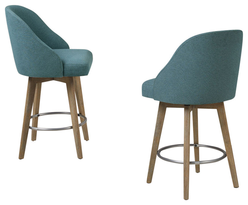 Madison Park Pearce Swivel Upholstered Counter Stool, Teal, 30" Bar Stool