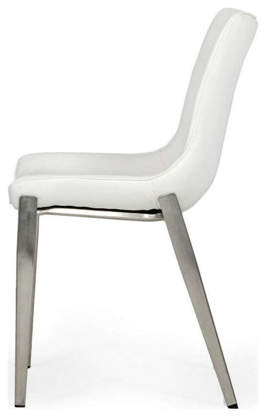 Set of Two White Faux Leather Modern Dining Chairs