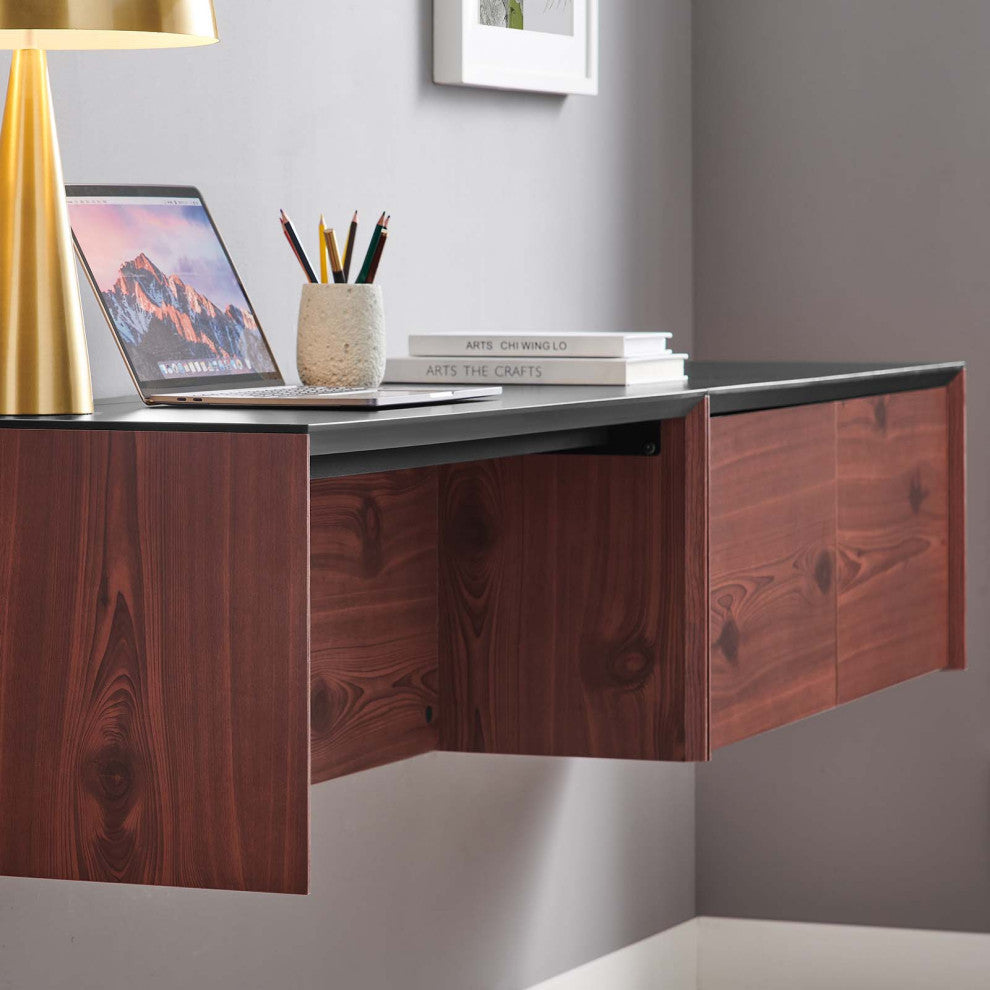 Kinetic 38" Wall-Mount Office Desk With Cabinet and Shelf, Black Cherry