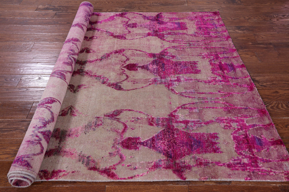 Modern Hand Knotted Silk Oxidized Wool Rug 5' 3" X 7' 11" - Q13084
