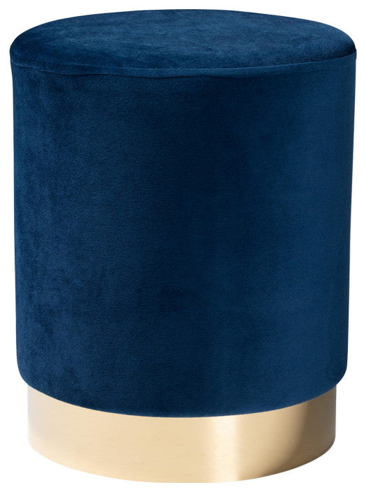 Greaves Glam Velvet Fabric Upholstered Ottoman, Navy Blue/Gold
